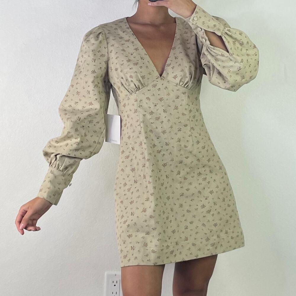 Beige Floral Long Sleeve Dress